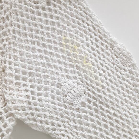 Vintage 80s Fishermen Net Crochet Cardigan Sweater White 100% Cotton Sheer Boho - Picture 4 of 9